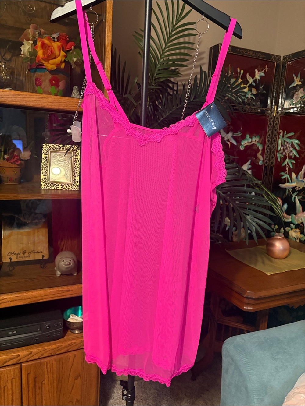 Bright Hot Pink Lace Trim Nightie